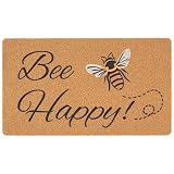 UINI Welcome Mats Outdoor Summer Door Mat, Bee Happy Front Door Mats, Non Slip Entrance Door Rugs fo