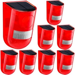 Qualirey 8 Pack Solar Sound and Light Alarm Motion Sensor 129dB Outdoor Dog Baking Security Siren Waterproof Motion Activated Detector Alarm 6 LEDs Flash Warning Strobe Alarm System for Home, Farm