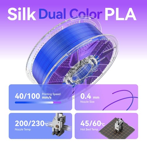 Image of Conjure Silk Dual Color PLA Filament 1.75mm, Transparent Detachable Reusable Spool Compatible with Bambu Lab AMS Refill, Shiny Blue Purple Gradient 3D Printer Filament 1KG -Smooth Printing, No Clog