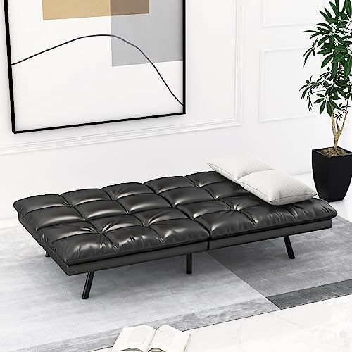 Iululu Futon Bed, Faux Leather Sofa Couch With Memory Foam, Modern Convertible Sleeper Daybed With Adjustable Armrests For Studio, Apartment, Office, Dorm, Easy Assembly, Black #TOP7