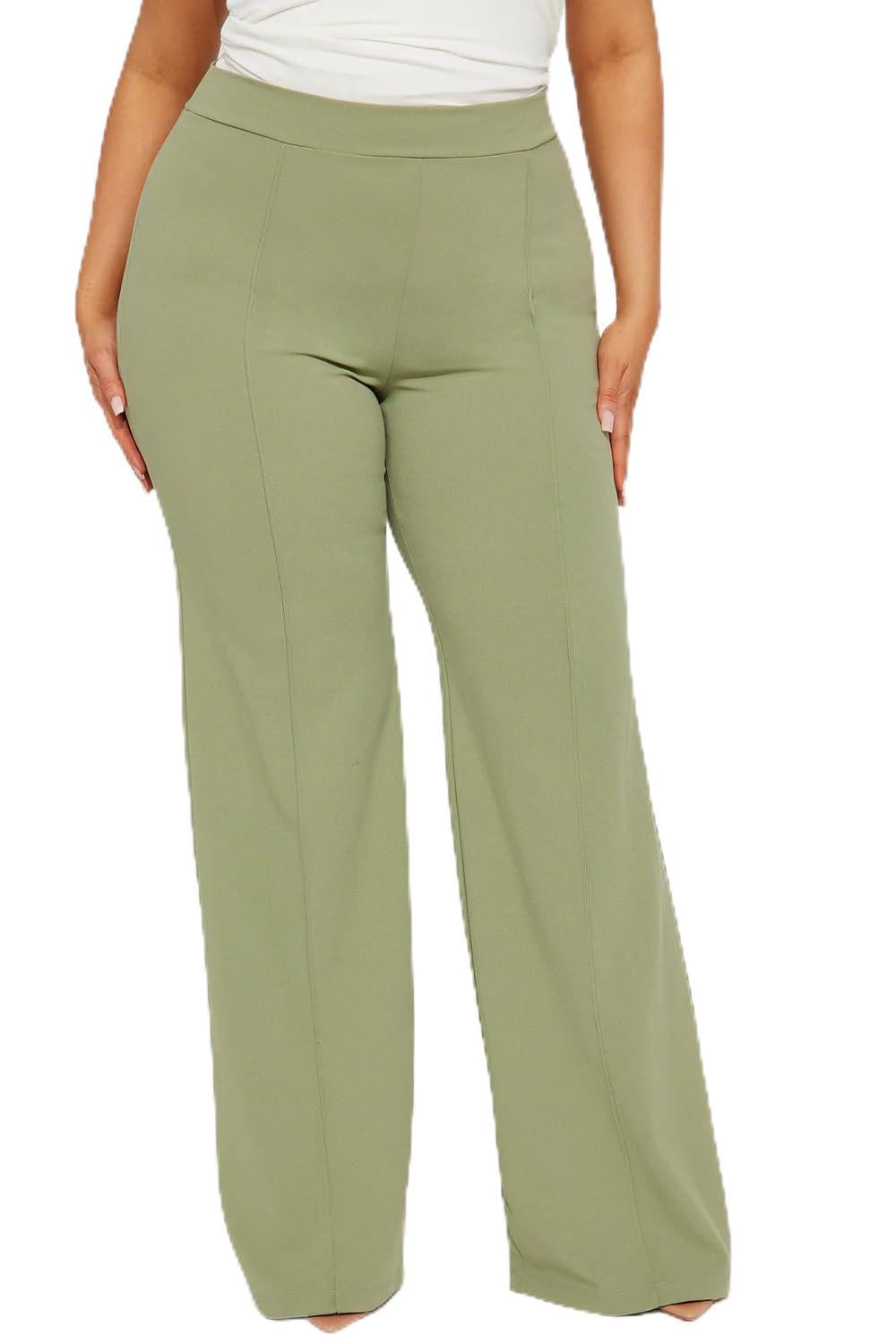 Womens High Waisted Wide Leg Dress Pants Sage Green Professional Straight Leg Trousers
