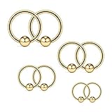 Ruifan 4prs(8pcs) 20G 16G 14G 12G Surgical Steel Captive Bead Nose Hoop Septum Earring Eyebrow Tongue Lip Nipple Helix Tragus Piercing Rings 8mm,10mm,12mm,14mm - Gold