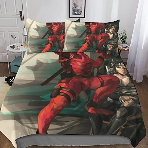 INDYAH Deadpool Housses De Couettes Parure De Lit pour Anime Housse De Couette en Microfibre Douce avec Fermeture Éclair, 3 Pièces Housse De Couette Et Taie d'oreiller Double（200x200cm）