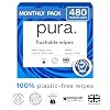 Pura XL Flushable Adult Wipes Unscented, Extra Large Family Wet Wipes with Aloe Vera & 99% Water, Sensitive Skin, 12 Pack of 40 (480 Wipes), Personal Hygiene Toilet