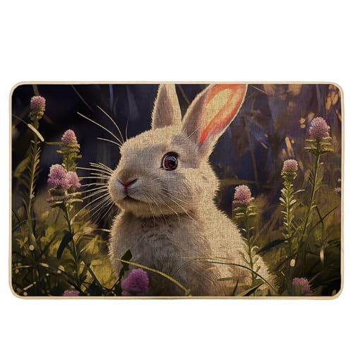 Zerbino pasquale coniglietto erba primavera floreale carino animale verde e bianco gomma assorbente antiscivolo cattura sporco lavabile porta d'ingresso interno esterno cucina campeggio zerbino 43 x