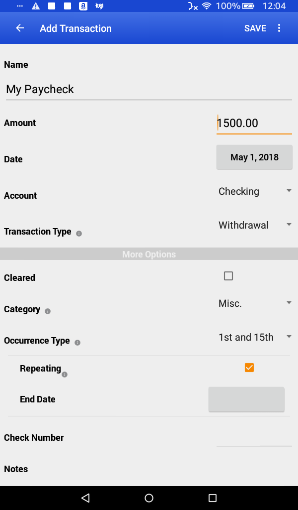 Checkbook App for Android
