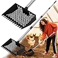 Chicken Poop Scooper & Rake 2-in-1, 4 in 1 Stainless Steel Handle Chicken Coop Pooper Shovel (23 to 62"), Suitable for Animal Sheds, Garbage Shovel with Adjustable Angle, Scooper Sand Sifting Shovel