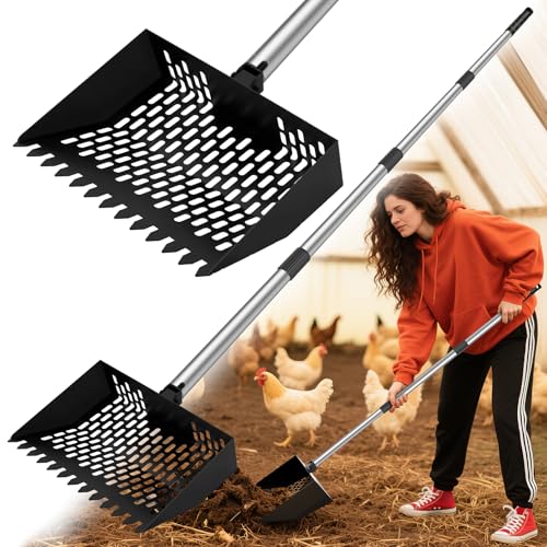 Chicken Poop Scooper & Rake 2-in-1, Stainless Steel Handle
