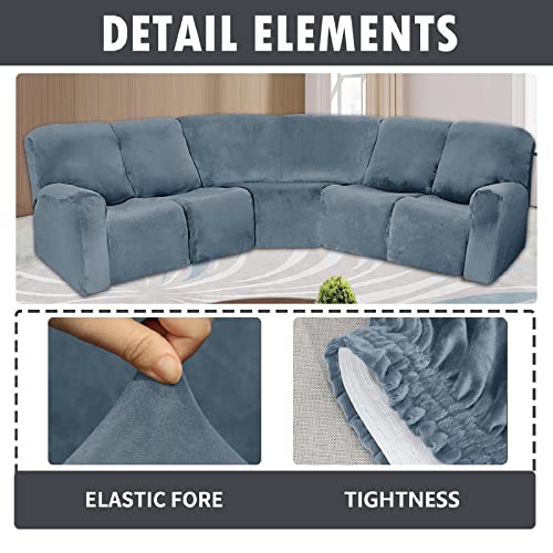 Mingpinhuius 7 Piece Velvet Stretch Recliner Corner Sofa Cover L Shape Sectional Couch Covers Soft Elastic Sofa Slipcover Furniture Protector For Living Room (Grey Blue, 5 Seat Recliner Cover) #TOP7