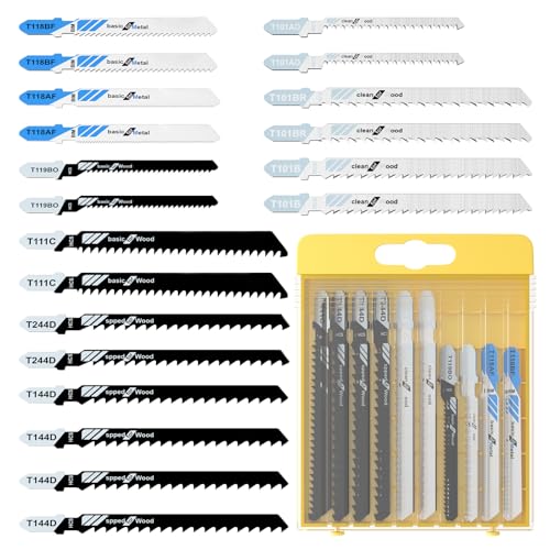 20 Pcs T-Shank Jigsaw Blades Set for Wood, Plastic, Metal