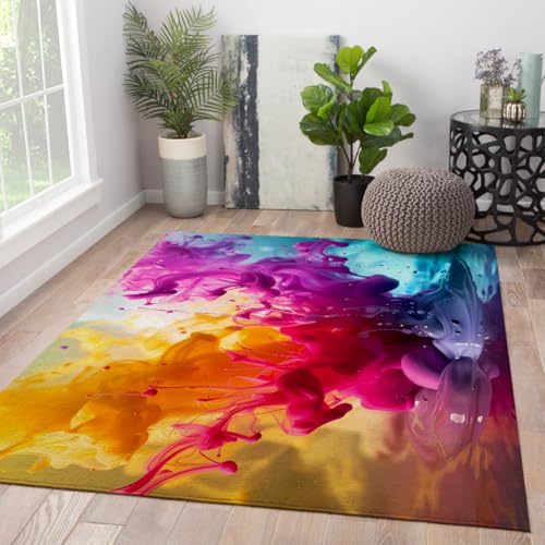 Tapis encre liquide fluide abstrait coloré 120x150cm antidérapant et lavable - 2
