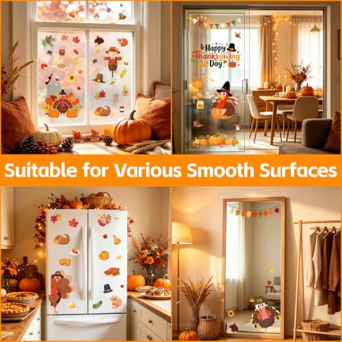 Image of Thanksgiving Window Clings Fall Turkey Decorations for Glass 9 Sheet