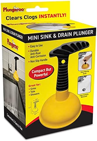 Plungeroo Sink Plunger, Powerful Mini Plunger with Short Handle, Easy-to-Use Unclogging Tool for Bathroom Drains, Shower, Bathtub, Toilet, RV and Kitchen Sink (6.1 x 4.2 x 2.9 Inch)