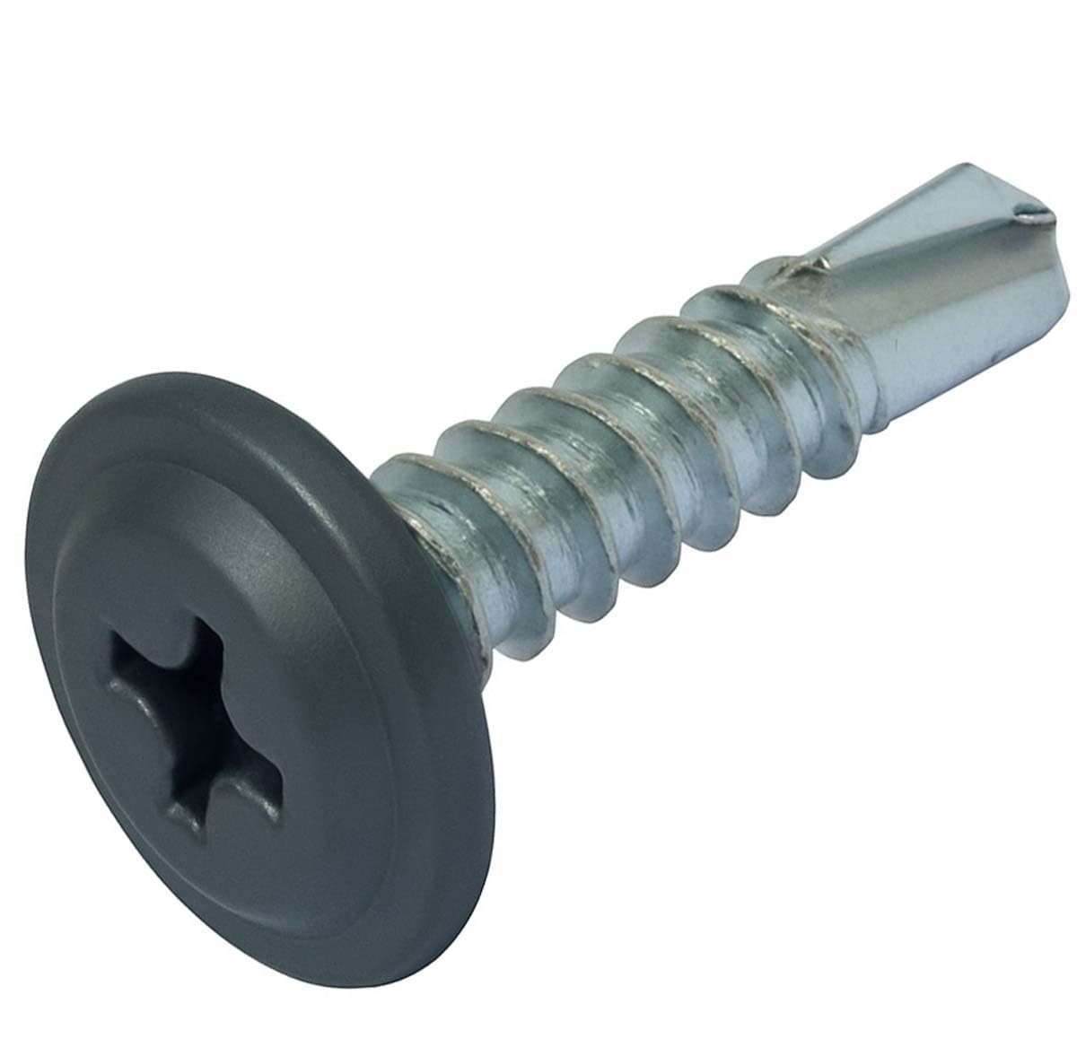 4.2mm x 16mm (Pack of 100) Anthracite Grey Painted Self-Drilling Screws with Flange Head Zinc Plated for Metal Sheet Construction Roofing Windows RAL7016 M10EF