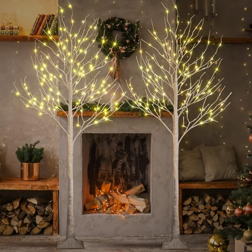 Image of LIGHTSHARE 8 Feet 132L LED Birch Tree Lights, Pack of 2, Warm White, for Holiday Party and Christmas Decoration, Indoor and Outdoor Use