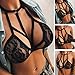 Romacci Women Lingerie Bra Sheer Lace Halter Choker Bondage Straps Hollow Out Erotic Crop Top Bralette Black