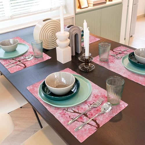 ZEJAYFEY Cherry Blossom Placemats Rectangular Linen Table Placemet Set of 4 by ZEJAYFEY - Used condition - Image 6