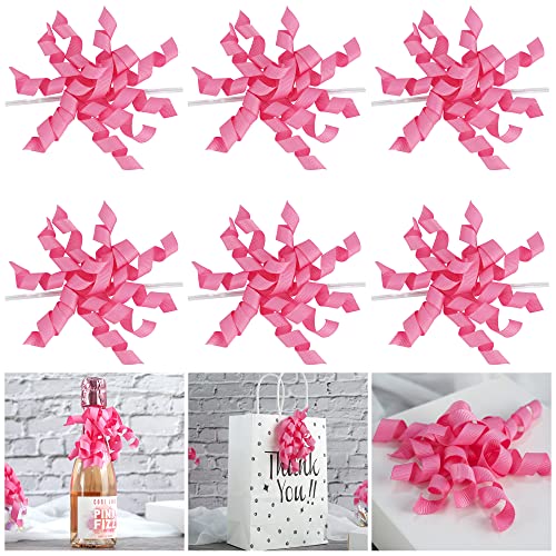 Aimudi Hot Pink Curly Bows For Mother's Day Gift Wrapping 4" Self Adhesive Curly Gift Bows Twist Tie Curly Bows For Treat Bags Wedding Birthday Baby Shower Party Favors - 6 Counts #TOP17