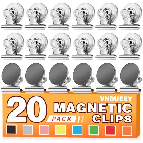 VNDUEEY 20 Pack Silver Magnetic Clips for Refrigerator, Strong Fridge Magnets Heavy Duty Magnet Clips Whiteboard Magnets, Magnetic Clips for Home School Office