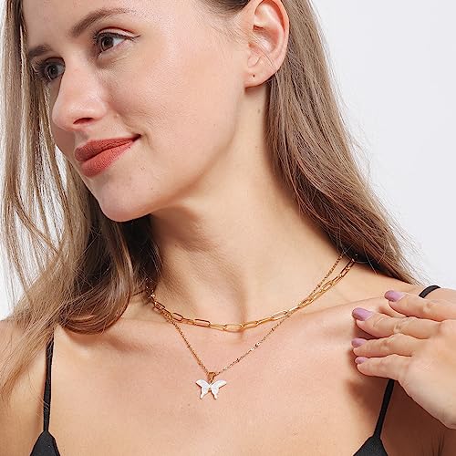 Foyotri Dainty Butterfly Gold Necklace Tiny Chain Shell Butterfly Pendant Choker Necklace Trendy Gold Jewelry Necklace For Teen Girls Everyday Jewelry Gifts (White Butterfly) #TOP3
