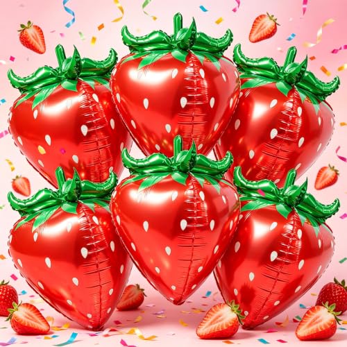 Image of 4D Red Strawberry Balloons Strawberry Foil Balloons for Strawberry Birthday Party Decoration Strawberry Baby Shower Party Berry First Birthday Party Decorations Sweet One Birthday Party Picnic Decor