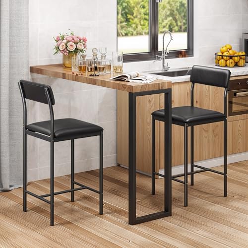 YITAHOME Barhocker Set von 2, Hochhocker mit gepolstertem Sitz und Rückenlehne, industrielle Barhocker für Küche/Esszimmer, Barstühle mit ergonomischem Fußstützen, schwarz