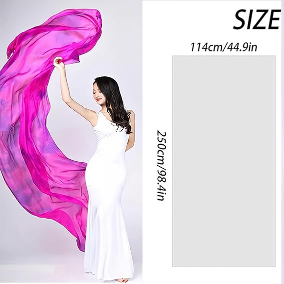 Women Real Silk Light Weight Belly Dance Hand Tie Dyed Silk Veils 250cm* 114cm for Adults Stage Performance