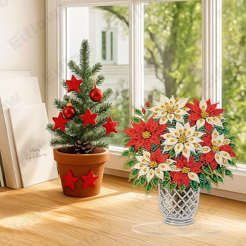 Eiflow Desktop Diamond Art Kit for Adults Christmas, DIY Tabletop Diamond Art Painting with Stand, Acrylic Stand Up Gem Painting Board Kits(Christmas Flower) by Eiflow - Used condition - Image 4