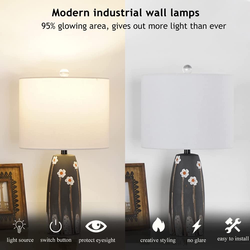 Prosta dekoracyjna domowa ceramiczna lampa stołowa z malowaną śliwką, szara lampa nocna z kloszem w kształcie bębna z tkaniny 20,4-calowa lampa stołowa na biurko