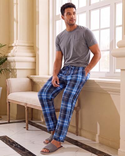 Image of 3 Pack Mens Cotton Pajamas Pants Lounge Pjs Bottoms Sleepwear Bottoms Soft Pants with Pockets Drawstring