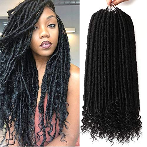 18 Inch 7 Packs Faux Locs Crochet Hair With Curly Ends Dreadlocs Goddess Locs Crochet Braids Synthetic Braiding Hair Extension (18 Inch, 1B#)