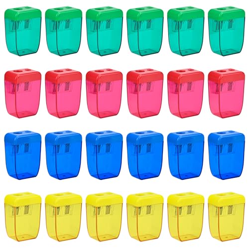 AUSTARK 24Pcs Pencil Sharpener Manual, Small Dual Hole Pencil Sharpeners Bulk for School Office Home, Back to School Supplies