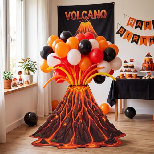 Sanwuta 91pcs Volcano Science Party Decorations Kit Foldable Cardboard Lava Volcano Cutout Prop with 10 Inch Matte Round and Long Balloons for Chemistry Lab Stem Fair Classroom Table Centerpiece Decor - Image 6