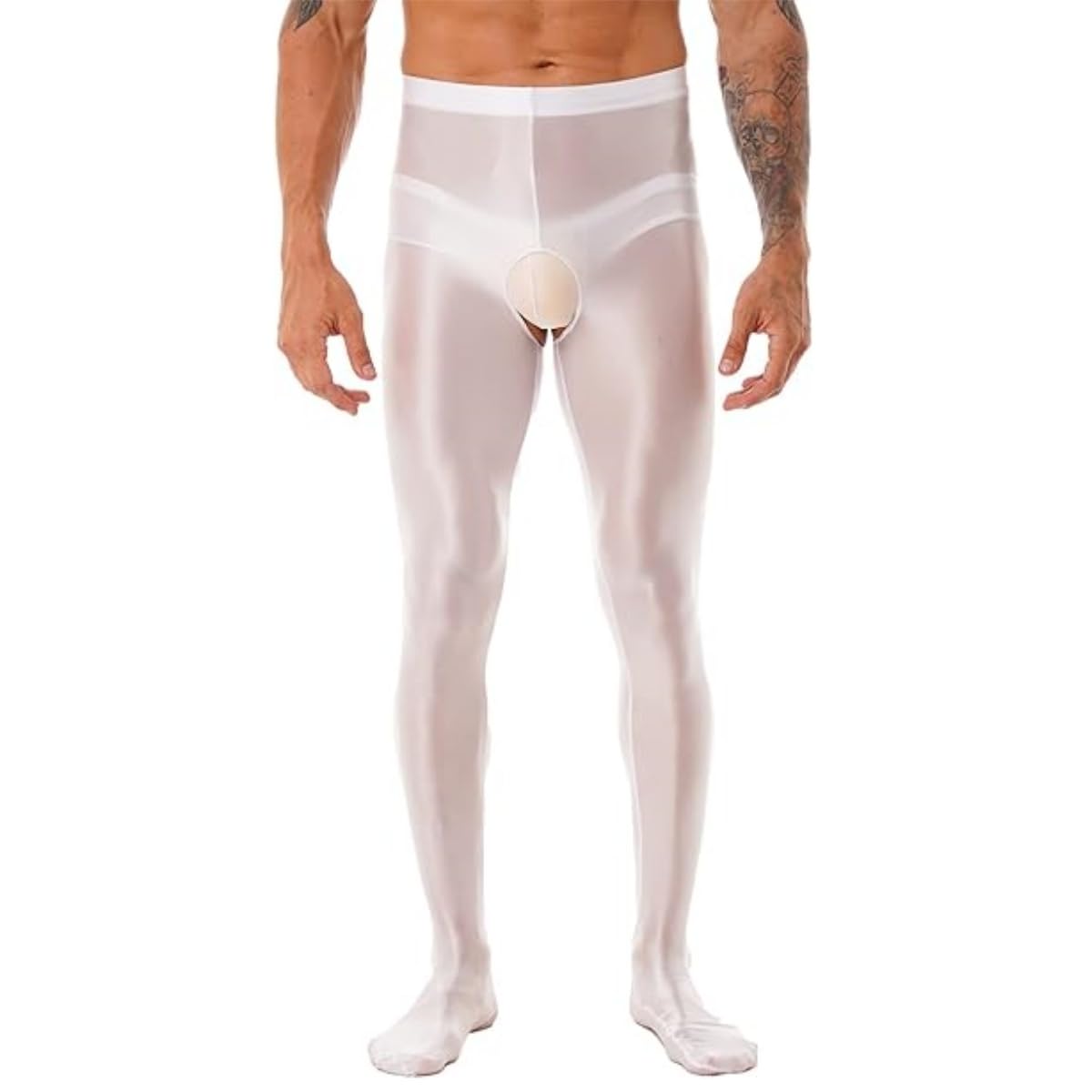 Men's Glossy Tights, High Waist Tummy Control Crotchless Fitness Leggings, Seamless Stretchy Spandex Pantyhose for 80s Disco, Slim Fit Solid Nylon Stockings Hosiery for Dancewear Nightclub Rave Party