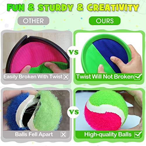 Zmlm Toss Catch Ball Toy Set: Upgraded Kid Outdoor Toy Game Beach Backyard Lawn Sport Activity Fun Outside Indoor Family Toy For Age 3-12 Girl Boy Kid Birthday Gift With 4 Sticky Paddles 4 Throw Balls #TOP4