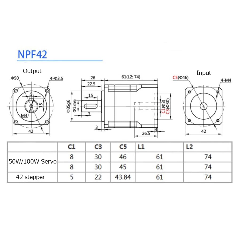 Toplionace Reductor Planetario de Precisión, Servomotor, Reductor de Engranajes Paso a Paso, Caja de Cambios de Dientes Rectos L1/L2 (NPF42-L2-A)