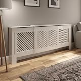 DuraTherm® Radiator Cover White Painted Traditional Cross Slat Shelves MDF Cabinet Shelf for Radiators, Living Rooms, Bedrooms, Adjustable