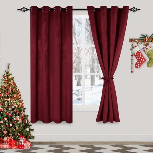 XWZO Red Velvet Curtains 72 Inches Long, Elegent Soft Luxury Curtains for Living Room, Thermal Insulated Room Darkening Red Curtain for Bedroom Decor, Velvet Drapes Set 2 Panels