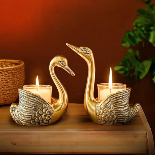 Image of TIED RIBBONS Pack of 2 Swans Tea Light Candle Holder (Aluminium) | Decorative Candle Stand for Home Decor, Living Room & Gifting | Decoration Item for Home, Gifts for Friends and Family