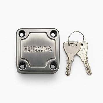 Europa Stainless Steel Deadbolt Door Lock, Silver Metallic Finish, 3 Bolts Security System with Outside Opening and Inside Knob