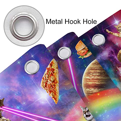 Funny Cat Shower Curtain, Cool Cat Riding Dinosaur On Fantasy Galaxy Space Shower Curtain, Cute Hilarious Outer Universe Anime Fabric Boys Girls Shower Curtain For Bathroom With 12Pcs Hooks, 70X70In #TOP4