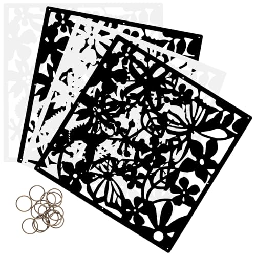 jojofuny 4 Paneles Separadores de Ambientes Colgantes para Pared, Diseño Calado en Blanco y Negro, Decoración para Hotel, Sala de Estar y Oficina, Biombo Decorativo Fácil de Limpiar