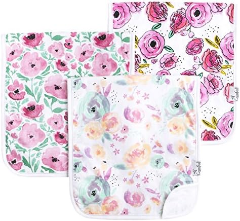 Copper Pearl Baby Burp Cloth Large 21''x10'' Size Premium Absorbent Triple Layer 3 Pack Gift Set for Girls “Bloom Set