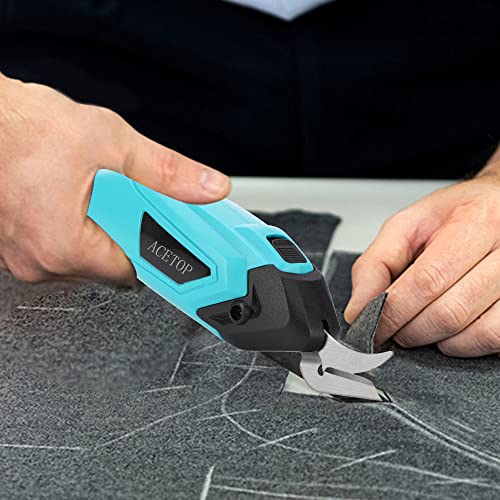 Acetop Electric Scissors Cordless Fabric Scissors W/ 2 Blades Rechargeable Cardboard Cutter Scissors Power Sewing Shears Tools For Cutting Scrapbook Paper Craft Carpet Leather Cloth (Blue & Black) #TOP4