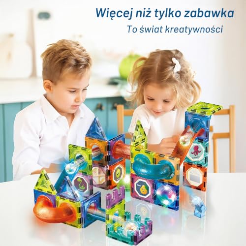 CELMAN Montessori magnetyczne klocki, 75 części, magnesy z akcesoriami, zabawka Montessori, tor kulkowy dla dzieci od 3, 4, 5, 6, 7, 8 lat, STEM, zabawka edukacyjna, prezent