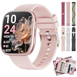Smartwatch Damen Herren mit 7 Armbänder & Geschenkbox, 1.83" HD Smartwatch mit Bluetooth-Anruf, Fitness Tracker mit Pulsmesser Schlafmonitor Schrittzähler, IP68 Wasserdicht, 100+Sportmodi Rosa-B