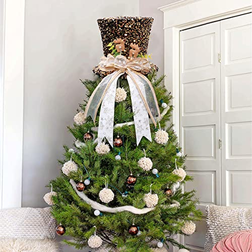 Gmoegeft Christmas Tree Topper Golden Shiny Sequins With Ribbon Derby Hat For Xmas Tree Decorations Holiday Home Décor #TOP1