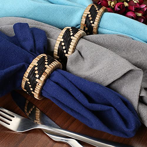 Rattan Napkin Rings, Woven Serviette Ring For Wedding Party Baby Shower Dinning Table Occasion Everyday Family Gatherings Set Of 12 - A Beautiful Emphasize To Your Dining Table Decor - Black/Natural #TOP2