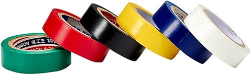 Colores de cinta eléctrica, paquete de 6 unidades de 0.5 pulgadas x 32.8 pies, nivel de voltaje 600 V, impermeable, adhesivo fuerte a base de goma