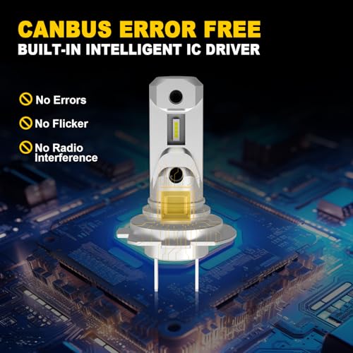 Image of AHOBXD H7 LED Light Bulb Super Bright White 6500K Upgrade 600% 50000LM Brightness Real 1:1 Halogen Size 80000 Hours Life Span H7 /H18 Plug and Play Car Fog Light Bulbs Pack of 2